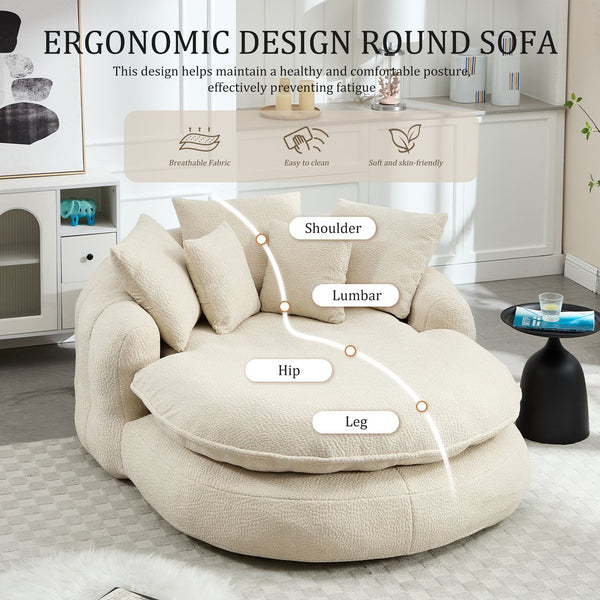 English Elm Oversized Memory Foam Chenille Bean Bag Sofa with Ergonomic Back Support, 3 Large & 2 Small Pillows Beige W395P359408