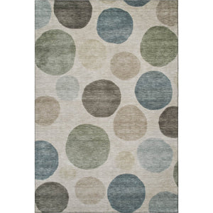 HomeRoots 8' Khaki and Teal Geometric Washable Round Rug – Durable, UV Protected, Perfect for High-Traffic Areas 716830