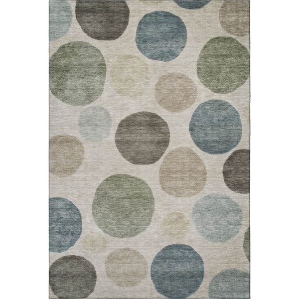 HomeRoots 8' Khaki and Teal Geometric Washable Round Rug – Durable, UV Protected, Perfect for High-Traffic Areas 716830
