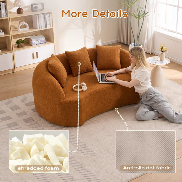 English Elm Ly-049s Curved Chenille Loveseat with Boneless Frame for Modern Living Spaces Orange W2231P402439