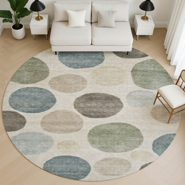 HomeRoots 8' X 10' Khaki And Teal Geometric Area Rug - Washable, Stain Resistant, UV Protected for Modern Homes 716831