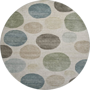 HomeRoots 8' X 10' Khaki And Teal Geometric Area Rug - Washable, Stain Resistant, UV Protected for Modern Homes 716831