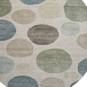 HomeRoots 8' X 10' Khaki And Teal Geometric Area Rug - Washable, Stain Resistant, UV Protected for Modern Homes 716831