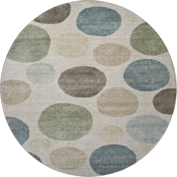 HomeRoots 8' X 10' Khaki And Teal Geometric Area Rug - Washable, Stain Resistant, UV Protected for Modern Homes 716831