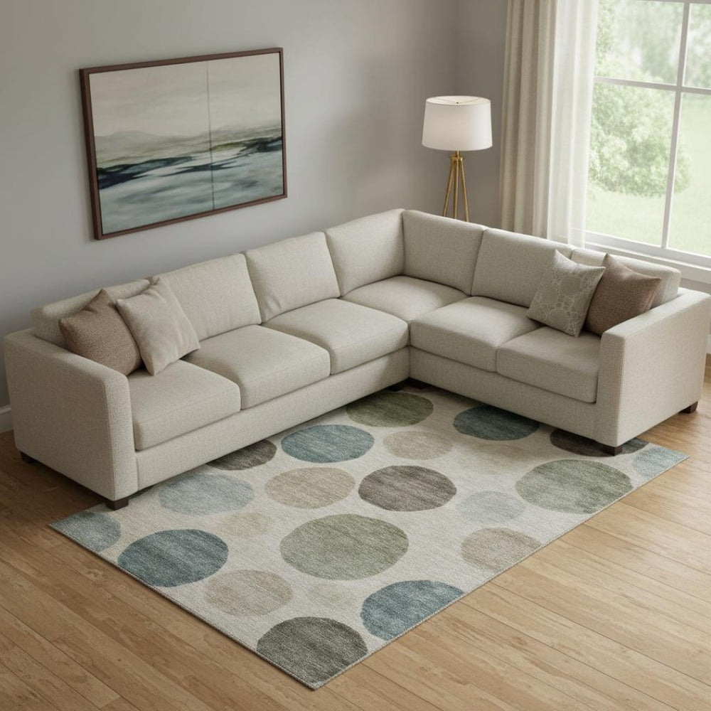 HomeRoots 9' X 12' Khaki Teal Geometric Area Rug - Washable, UV-Protected, Durable for High-Traffic Spaces 716832
