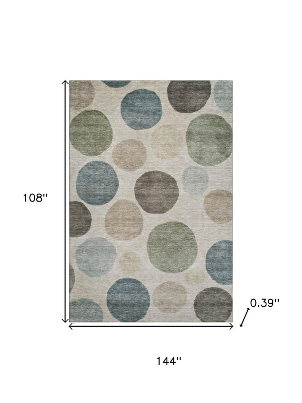HomeRoots 10' X 14' Khaki and Teal Geometric Area Rug - Durable, Washable, UV-Protected for Family Spaces 716833
