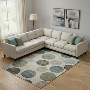 HomeRoots 10' X 14' Khaki and Teal Geometric Area Rug - Durable, Washable, UV-Protected for Family Spaces 716833