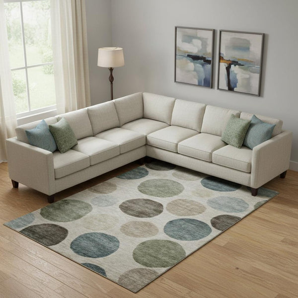 HomeRoots 10' X 14' Khaki and Teal Geometric Area Rug - Durable, Washable, UV-Protected for Family Spaces 716833