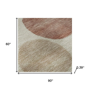 HomeRoots 8' Salmon and Ivory Geometric Washable Round Rug – UV Protected, Stain-Resistant, Soft & Stylish! 716836