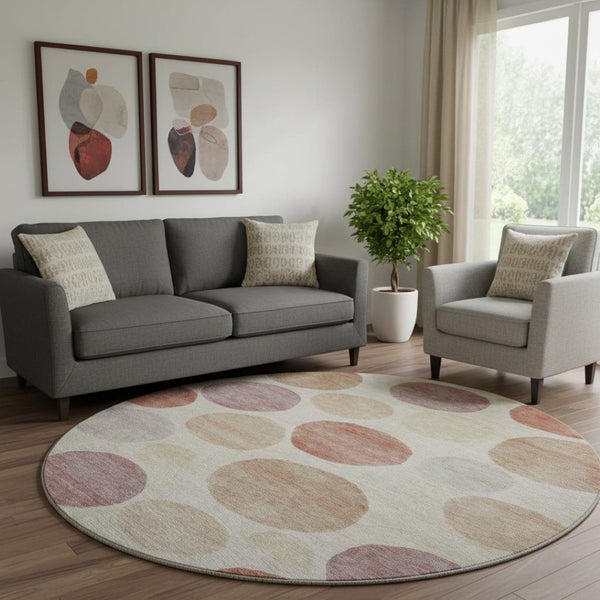 HomeRoots 8' X 10' Salmon & Ivory Geometric Area Rug - Washable, UV Protected, Perfect for High-Traffic Spaces 716837