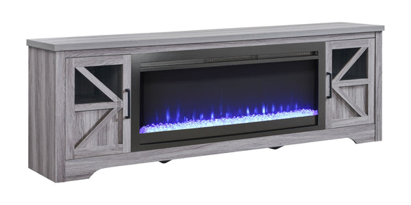 English Elm 75" Gray Wood Tv Stand with 44 Inch Electric Fireplace for Living Rooms W1769S00009