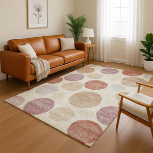 HomeRoots 9' X 12' Salmon Geometric Area Rug - Washable, Stain Resistant, UV Protected for Kids & Pets! 716838