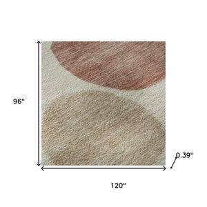 HomeRoots 9' X 12' Salmon Geometric Area Rug - Washable, Stain Resistant, UV Protected for Kids & Pets! 716838