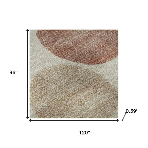 HomeRoots 9' X 12' Salmon Geometric Area Rug - Washable, Stain Resistant, UV Protected for Kids & Pets! 716838