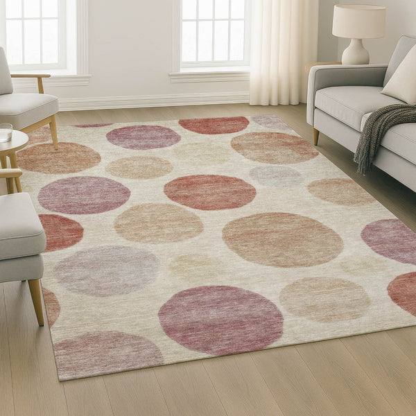 HomeRoots 9' X 12' Salmon Geometric Area Rug - Washable, Stain Resistant, UV Protected for Kids & Pets! 716838