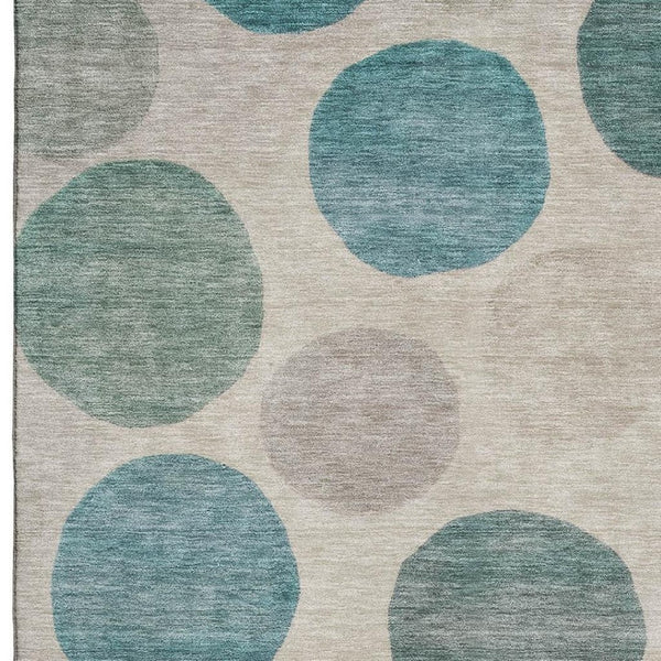 HomeRoots 5' X 8' Teal And Ivory Geometric Area Rug - Machine Washable, UV Protection & Stain Resistant Design 716841