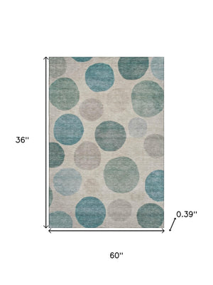 HomeRoots 5' X 8' Teal And Ivory Geometric Area Rug - Machine Washable, UV Protection & Stain Resistant Design 716841