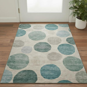HomeRoots 5' X 8' Teal And Ivory Geometric Area Rug - Machine Washable, UV Protection & Stain Resistant Design 716841