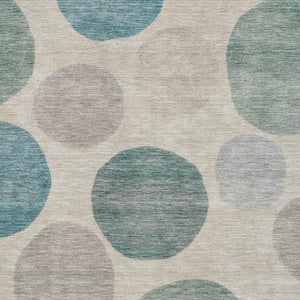 HomeRoots 8' Teal and Ivory Geometric Washable Round Rug - Stylish, Durable, UV-Protected for Busy Homes 716842