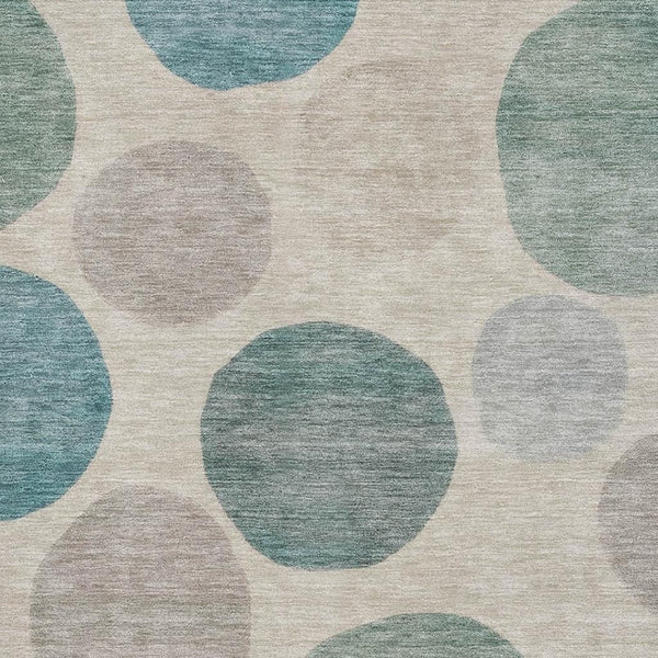 HomeRoots 8' Teal and Ivory Geometric Washable Round Rug - Stylish, Durable, UV-Protected for Busy Homes 716842