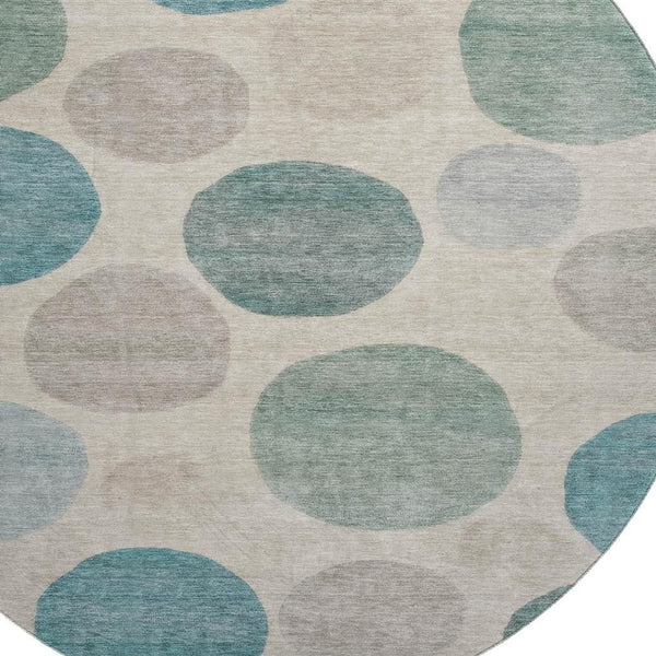 HomeRoots 8' X 10' Stylish Teal and Ivory Geometric Washable Area Rug with UV Protection for High Traffic Areas 716843