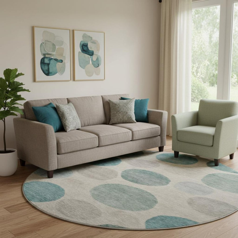 HomeRoots 8' X 10' Stylish Teal and Ivory Geometric Washable Area Rug with UV Protection for High Traffic Areas 716843