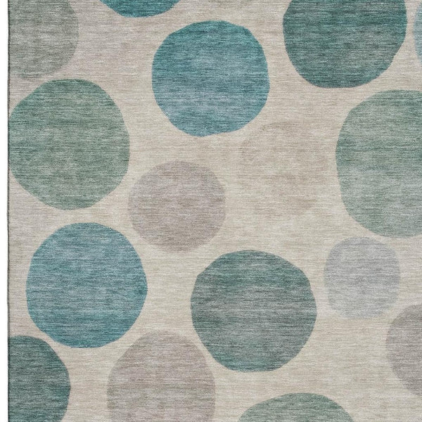 HomeRoots 9' X 12' Teal And Ivory Geometric Area Rug - Machine Washable, UV Protected, Family-Friendly Style 716844