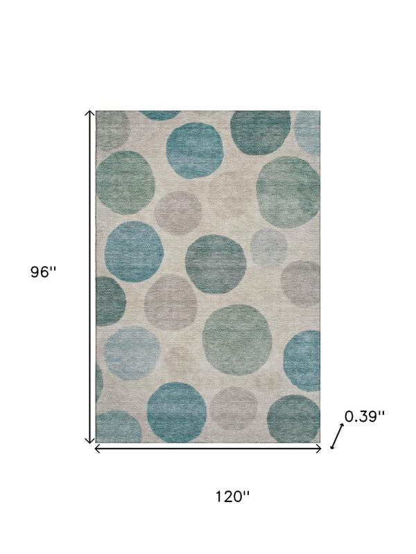 HomeRoots 9' X 12' Teal And Ivory Geometric Area Rug - Machine Washable, UV Protected, Family-Friendly Style 716844