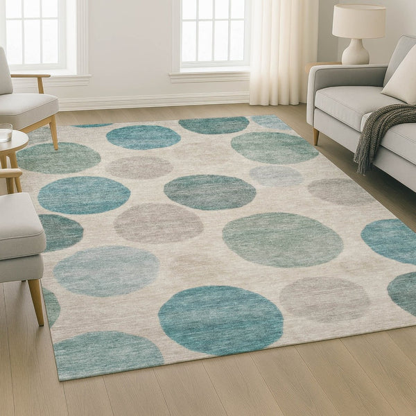 HomeRoots 9' X 12' Teal And Ivory Geometric Area Rug - Machine Washable, UV Protected, Family-Friendly Style 716844