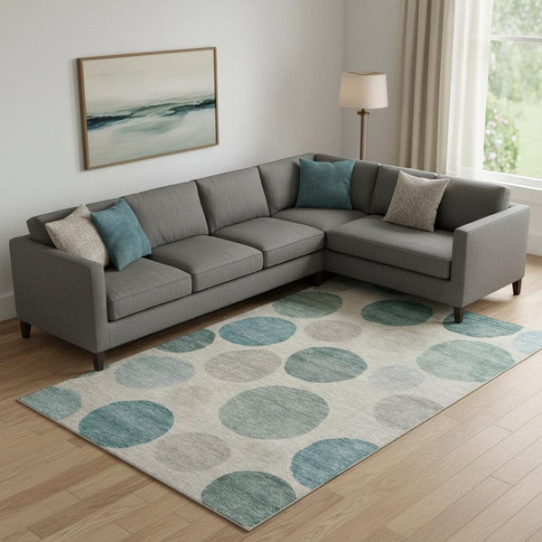 HomeRoots 9' X 12' Teal And Ivory Geometric Area Rug - Machine Washable, UV Protected, Family-Friendly Style 716844