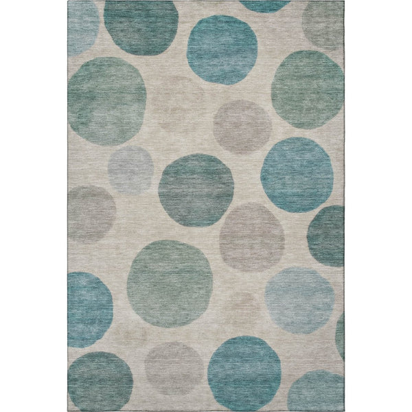 HomeRoots 10' X 14' Teal and Ivory Geometric Area Rug - Stylish, Washable, UV-Protected for Family Spaces 716845