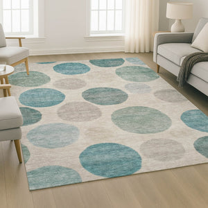 HomeRoots 10' X 14' Teal and Ivory Geometric Area Rug - Stylish, Washable, UV-Protected for Family Spaces 716845