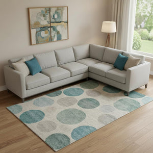 HomeRoots 10' X 14' Teal and Ivory Geometric Area Rug - Stylish, Washable, UV-Protected for Family Spaces 716845