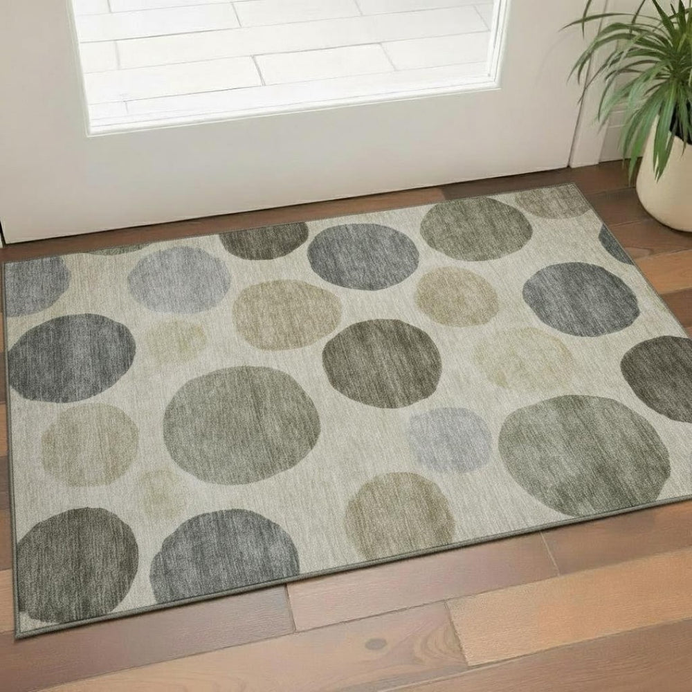 HomeRoots 5' X 8' Taupe Beige Geometric Area Rug - Washable, UV Protected, Durable Design for Modern Spaces 716847