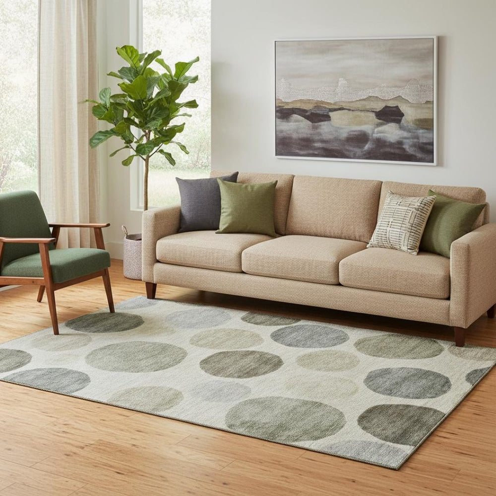 HomeRoots 8' Modern Taupe and Beige Geometric Washable Round Rug with UV Protection for Busy Homes 716848