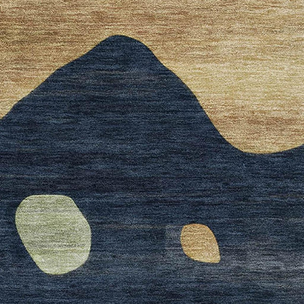 HomeRoots 5' X 8' Navy Blue & Beige Abstract Area Rug - Washable, UV-Protected, Durable for High-Traffic Areas 716853