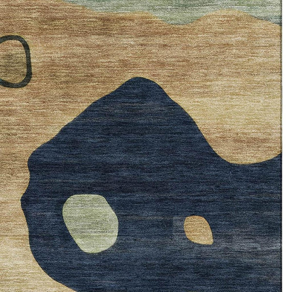 HomeRoots 5' X 8' Navy Blue & Beige Abstract Area Rug - Washable, UV-Protected, Durable for High-Traffic Areas 716853