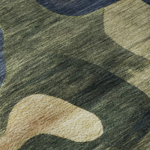 HomeRoots 5' X 8' Navy Blue & Beige Abstract Area Rug - Washable, UV-Protected, Durable for High-Traffic Areas 716853