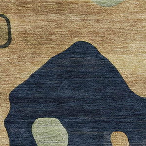 HomeRoots 8' Navy Blue and Beige Abstract Round Rug - Easy-Care, UV-Protected, Stylish Design for Any Space 716854