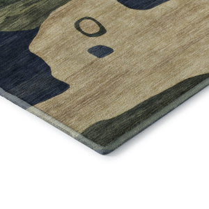 HomeRoots 8' Navy Blue and Beige Abstract Round Rug - Easy-Care, UV-Protected, Stylish Design for Any Space 716854