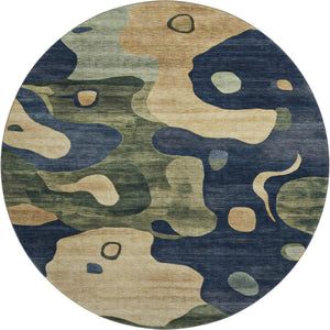 HomeRoots 8' X 10' Navy Blue & Beige Abstract Washable Area Rug | UV Protected, Durable & Easy Care Solution 716855