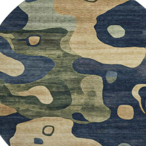 HomeRoots 8' X 10' Navy Blue & Beige Abstract Washable Area Rug | UV Protected, Durable & Easy Care Solution 716855