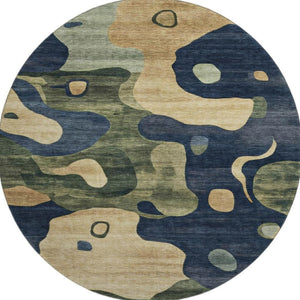 HomeRoots 8' X 10' Navy Blue & Beige Abstract Washable Area Rug | UV Protected, Durable & Easy Care Solution 716855