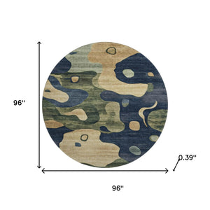 HomeRoots 8' X 10' Navy Blue & Beige Abstract Washable Area Rug | UV Protected, Durable & Easy Care Solution 716855