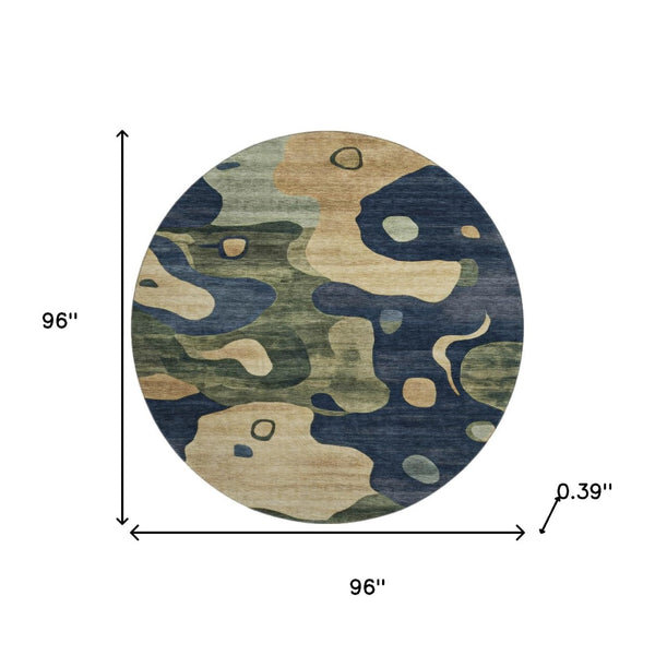 HomeRoots 8' X 10' Navy Blue & Beige Abstract Washable Area Rug | UV Protected, Durable & Easy Care Solution 716855
