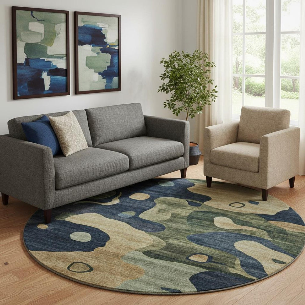 HomeRoots 8' X 10' Navy Blue & Beige Abstract Washable Area Rug | UV Protected, Durable & Easy Care Solution 716855