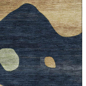 HomeRoots 9' X 12' Navy Blue and Beige Abstract Area Rug - Washable, UV-Protected, Durable for Kids & Pets 716856
