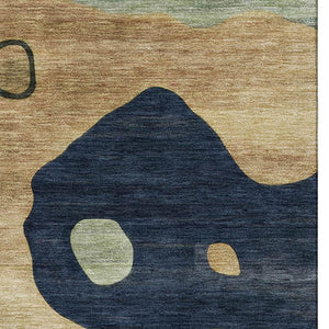 HomeRoots 9' X 12' Navy Blue and Beige Abstract Area Rug - Washable, UV-Protected, Durable for Kids & Pets 716856