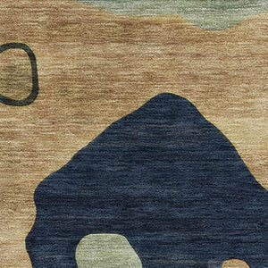 HomeRoots 10' X 14' Navy Blue And Beige Abstract Area Rug - UV Protected, Stain Resistant, Machine Washable Design 716857