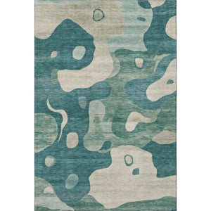 HomeRoots 5' X 8' Stylish Teal & Ivory Abstract Washable Area Rug with UV Protection for High-Traffic Areas 716859